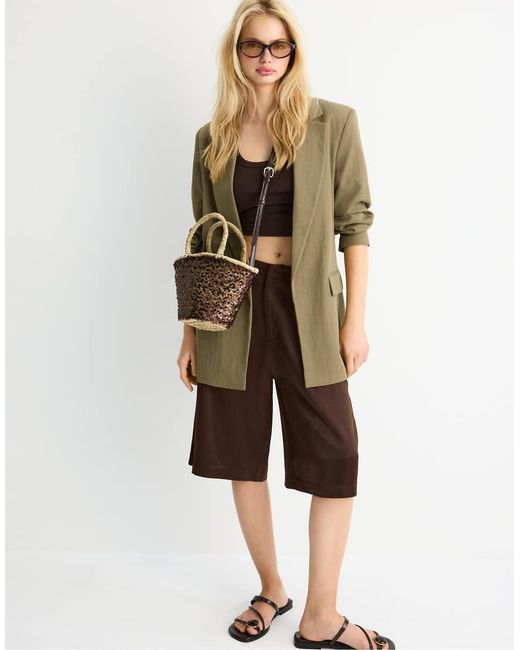 Stradivarius Green Basic Rustic Blazer