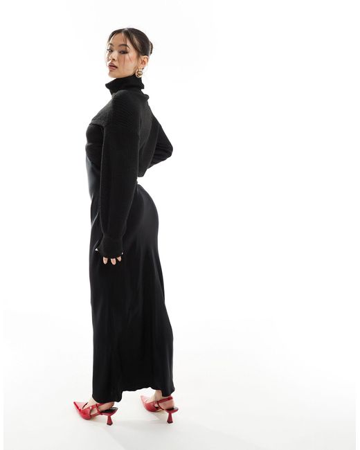 Vestido largo con diseño híbrido River Island de color Black