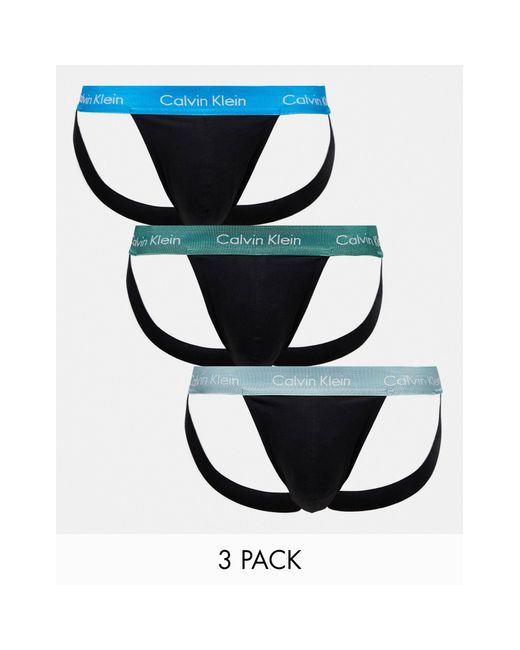Calvin Klein Blue Cotton Stretch Jock Straps 3 Pack for men