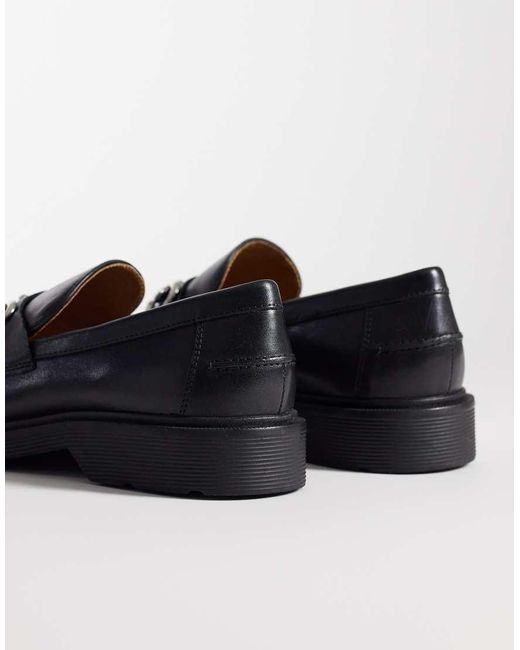 Jack & Jones Black Leather Loafer With Metal Detail for men