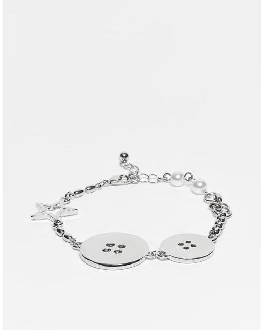 Reclaimed Vintage White Unisex Mixed Chain Button Charm Bracelet