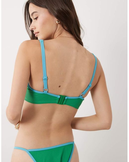 ASOS Green Fuller Bust Ronnie Rib Contrast Binding Underwire Bikini Top