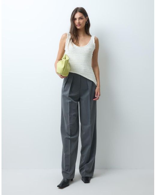 ASOS Gray Tall Tailored Wide Leg Trousers With Pleat Detail