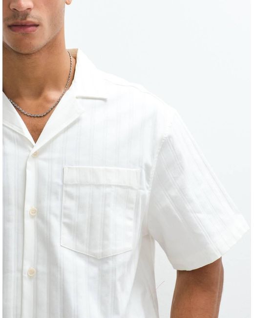 ASOS White Boxy Oversized Camp Collar Poplin Striped Shirt for men