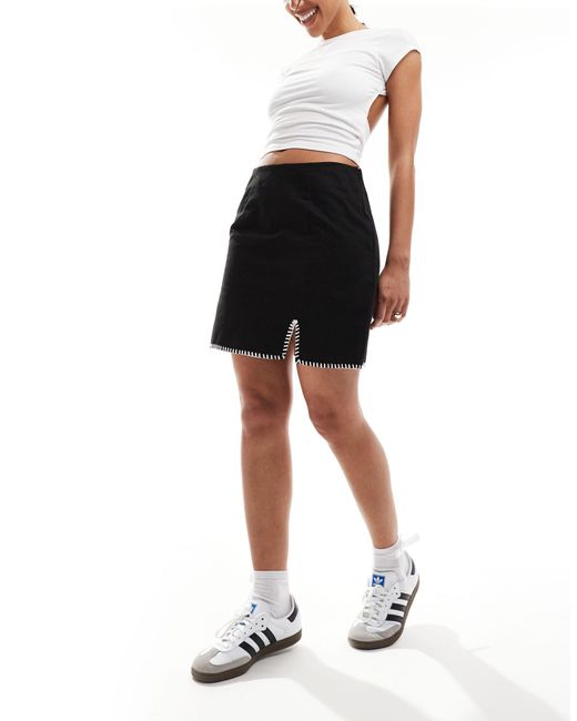 Pieces Black Woven Mini Skirt With Contrast Stitching