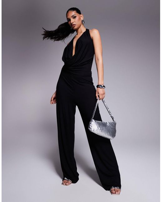 Eskaa Halter Neck Wide Leg Jumpsuit Black