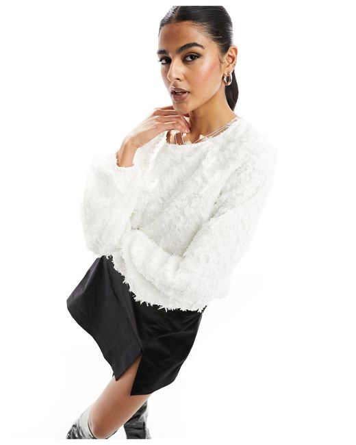 Pieces White Textured Long Sleeve Top