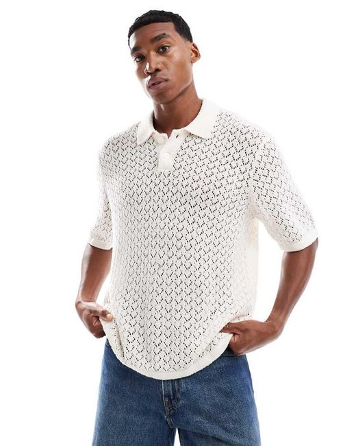 Jack & Jones White Thick Crochet Polo for men