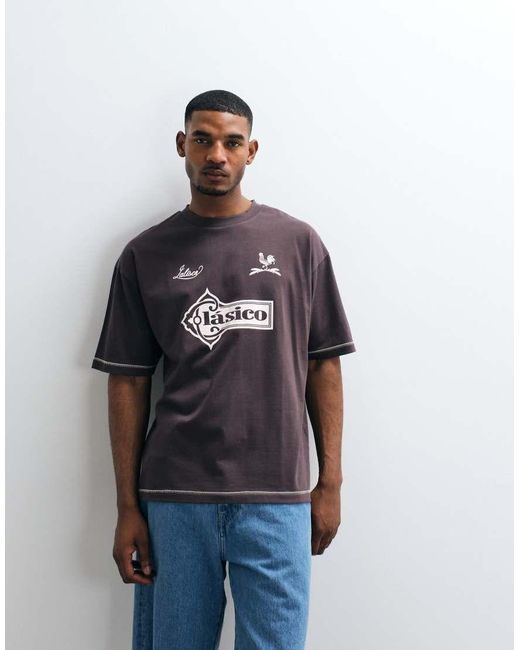 ASOS Brown Heavyweight Oversized T-Shirt With Stitch Detail And Football Graphic for men
