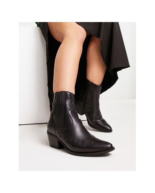 London Rebel Black Western Ankle Boots