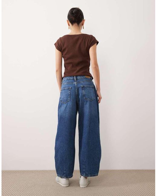 JDY Petite Blue Susie Mid Waist Barrel Leg Jeans