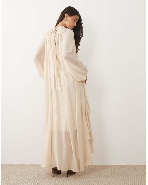 TFNC London Natural Chiffon High Neck Long Sleeve Maxi Dress With Tiered Hem