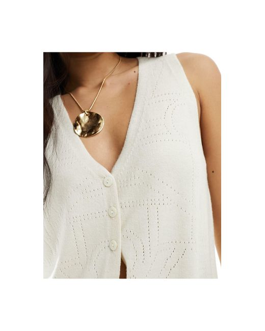 4th & Reckless White Knitted Pointelle Longline Waistcoat Co-ord