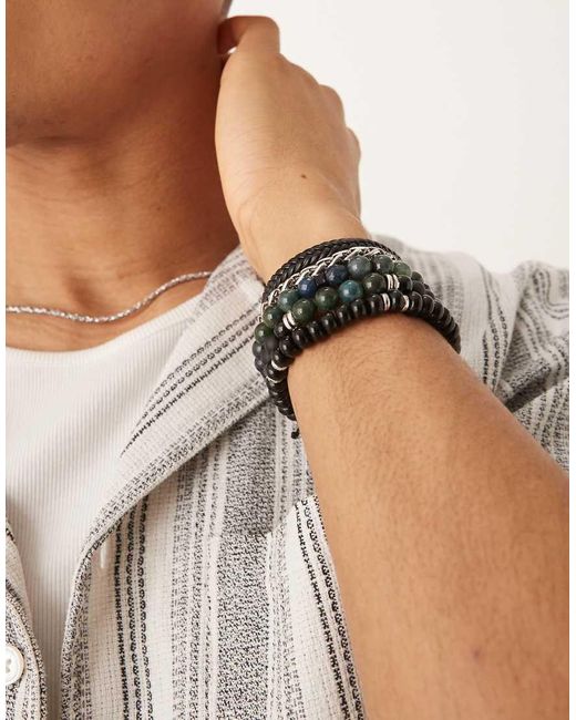 Confezione Da 5 Bracciali Neri di ASOS in Natural da Uomo