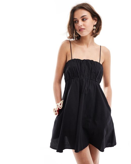 ASOS Black Ruched Bust Mini Sundress With Adjustable Straps
