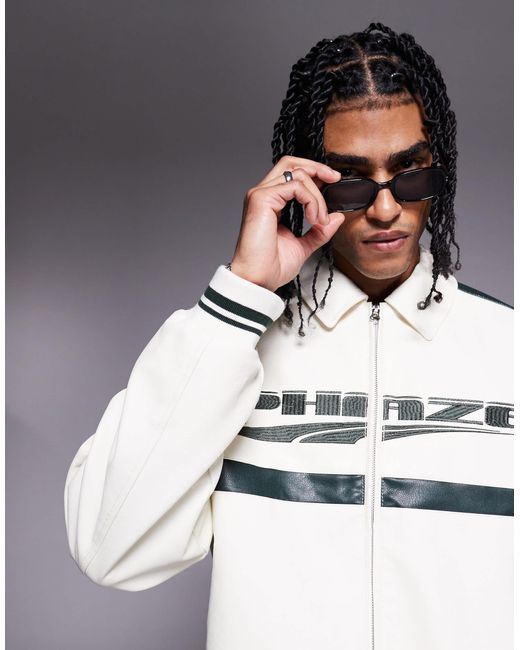 ASOS – motocross-bomberjacke aus kunstleder in Gray für Herren