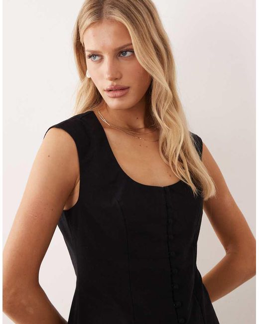 ASOS Black Square Neck Button Down Mini Sundress