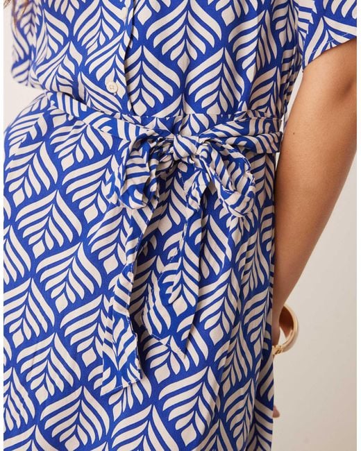 Jdy Blue Tie Waist Midi Shirt Dress