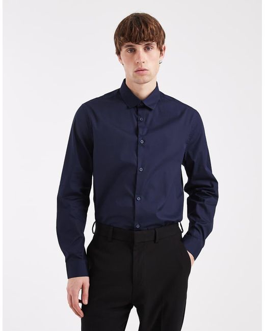ASOS Blue Formal Easy Iron Poplin Regular Shirt for men