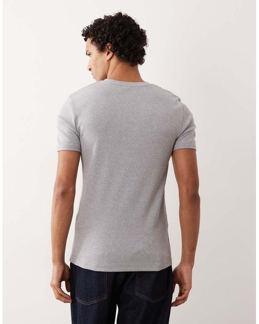 ASOS Gray Heavyweight Muscle Fit Henley T-shirt With Chest Embroidery for men