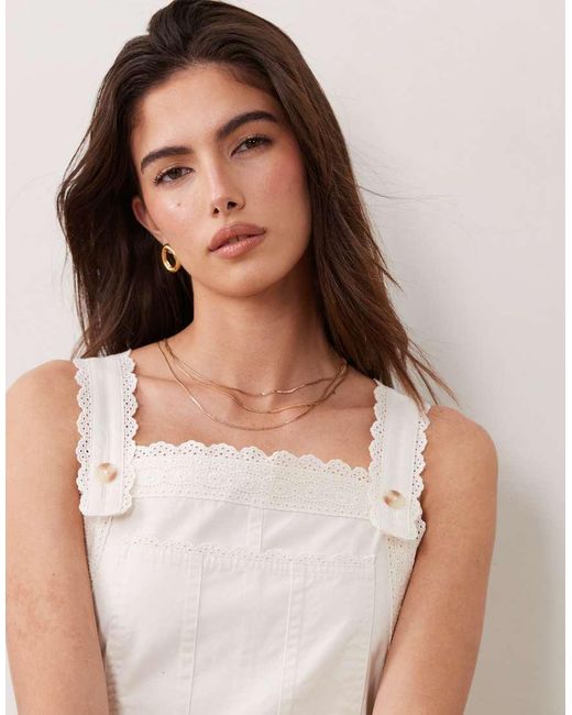 Abercrombie & Fitch Natural Overall Jumpsuit With Lace Trim