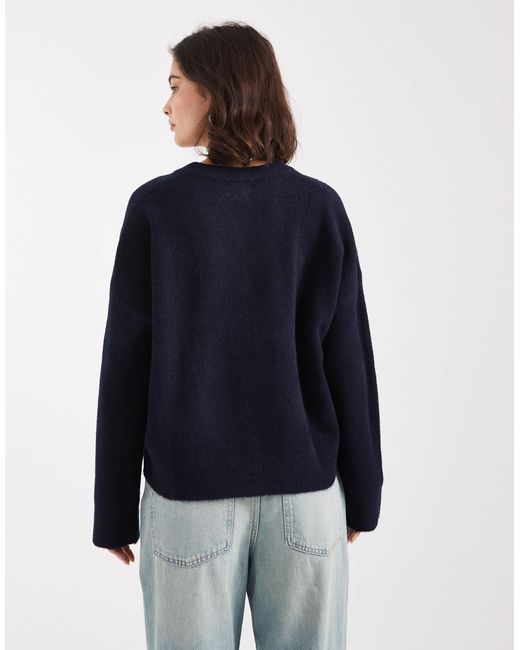 ASOS Blue Knitted Boxy V Neck Jumper