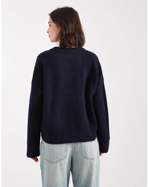 Pull coupe carrée en maille avec col v ASOS en coloris Blue