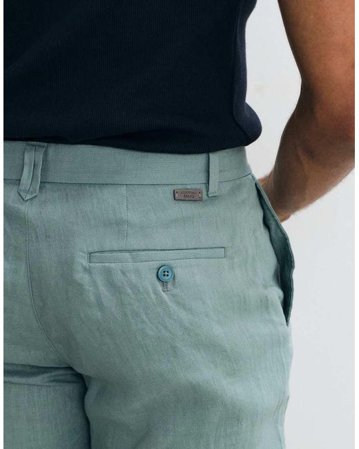 Mango Blue Straight Leg 100% Linen Trousers for men