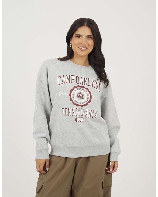 Brave Soul Gray Crew Neck Graphic Print Sweatshirt