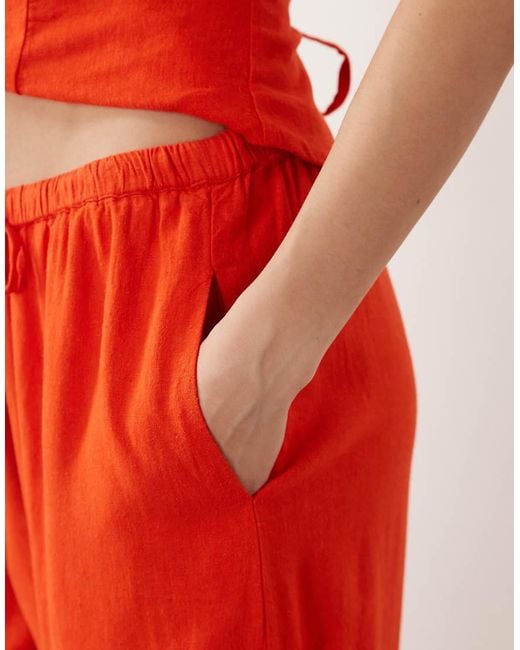 Nobody's Child Red Tadlow Linen Blend Drawstring Waist Wide Leg Trouser Co-ord