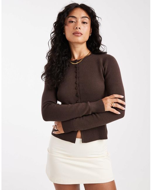 Threadbare Brown Button Through Compact Cardigan