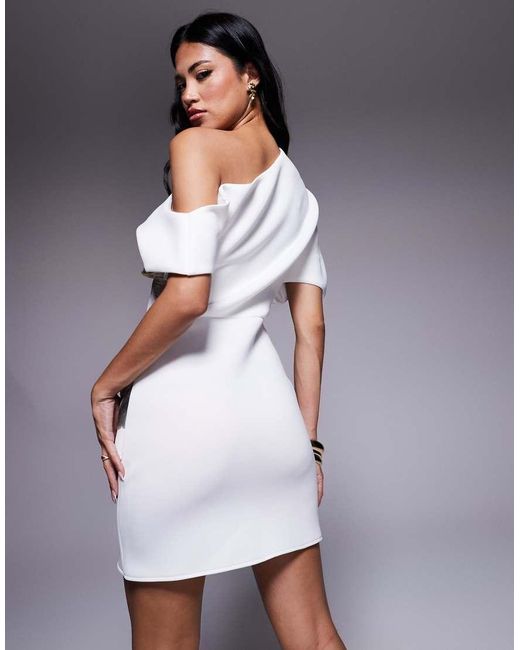 ASOS Gray Printed One Shoulder Mini Dress With Wrap Skirt