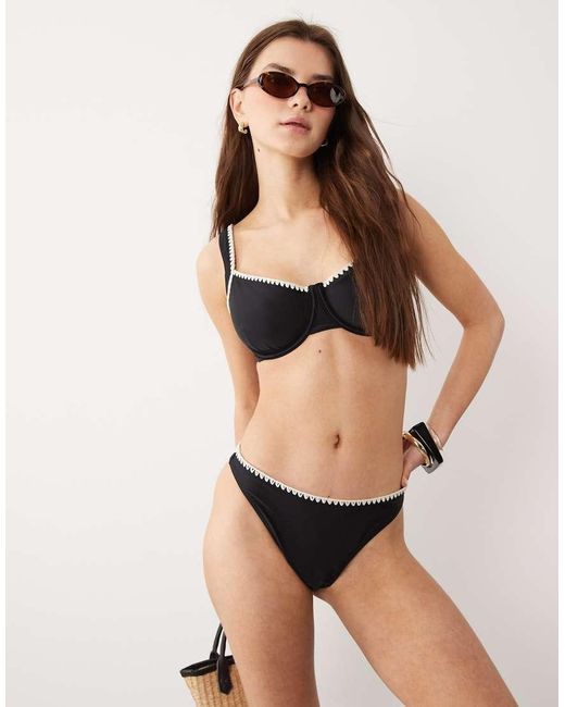 Abercrombie & Fitch Black Curve Love Contrast Seam Underwire Bikini Top Co-ord