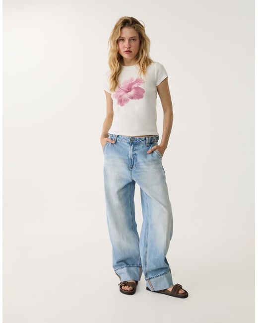 Stradivarius Aansluitend T-Shirt Met Kersenprint in het White