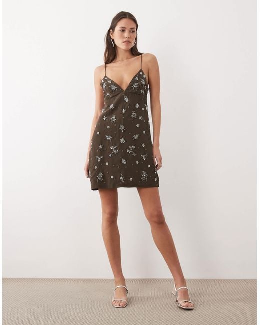 Mango Natural Beaded Strappy Mini Dress