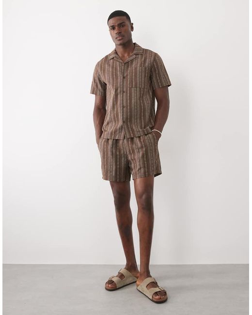 ASOS Natural Co-ord Short Sleeve Regular Stripe Shirt for men