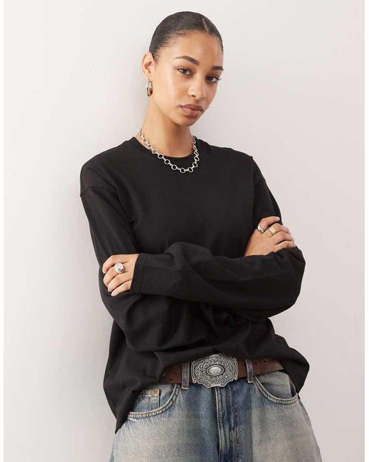 Maglietta A Maniche Lunghe Oversize Squadrata Nera di Weekday in Black