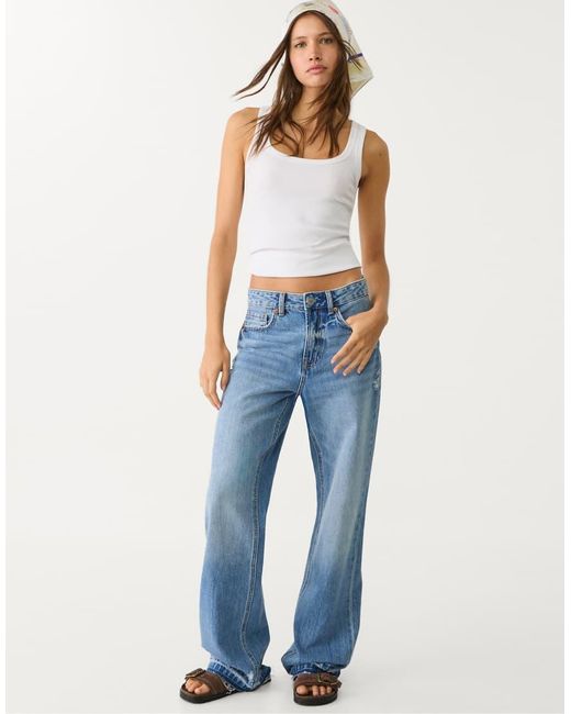 Stradivarius Blue D92 Straight Wide-Leg Jeans