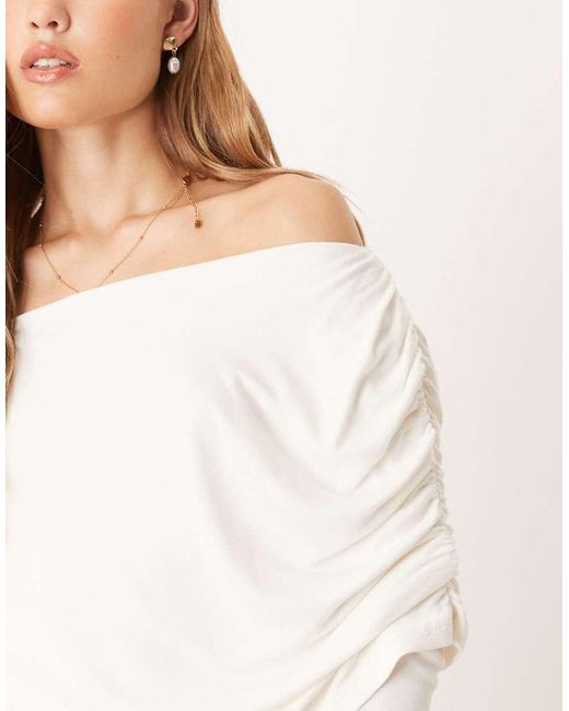Gina Tricot White Long Sleeve Sloped Drapey Shoulder Cape Top