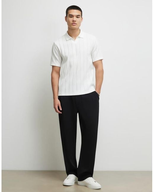 River Island White Slim Fit Ottoman Open Neck Polo Shirt for men