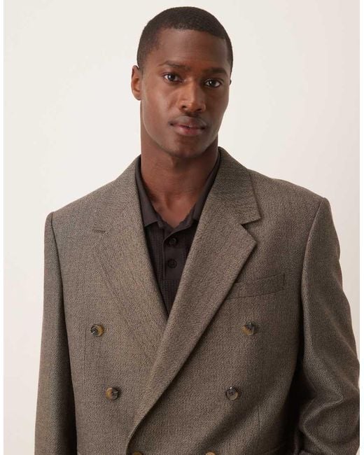 Chaqueta De Traje Marrón Holgada Con Patrón De Espiga De Tejido Efecto Lana De ASOS de hombre de color Gray