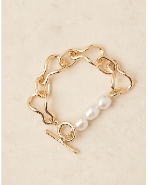 ASOS Schakelarmband Met T-Staafje En Imitatieparels in het Natural