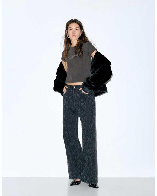 Pull&Bear Black T-shirt With Rhinestones