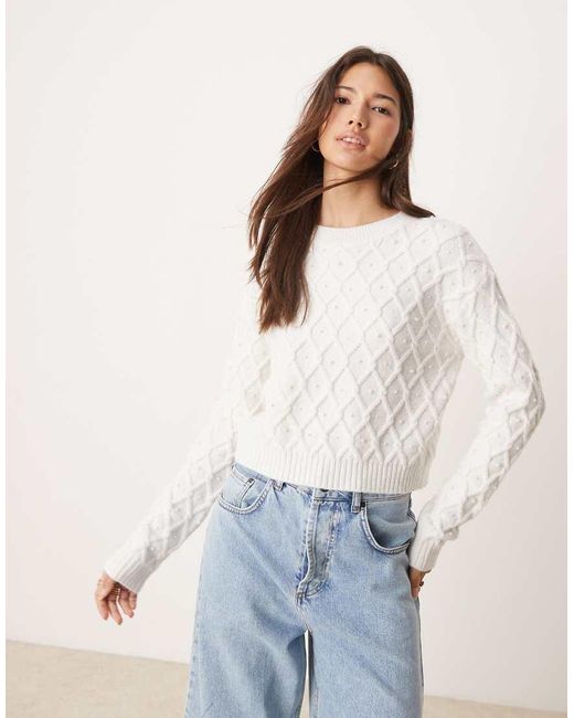 Miss Selfridge Natural Faux Peal Cable Open Back Jumper