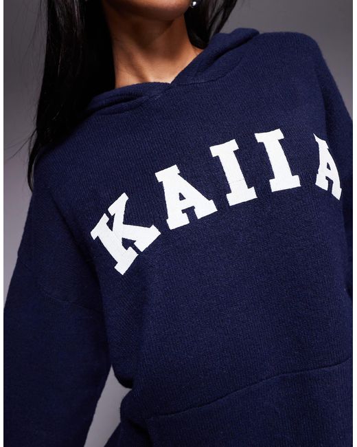 Sweat à capuche d'ensemble en maille avec broderie logo Kaiia en coloris Blue