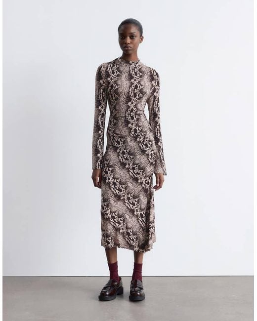& Other Stories White Jersey Long Sleeve Midaxi Dress With Side Ruche Detail