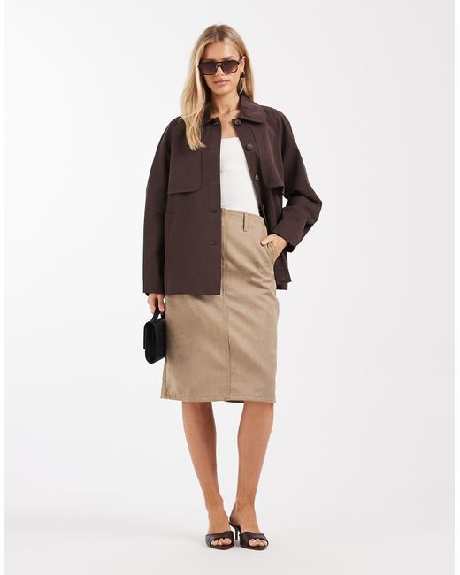 Object Brown Premium Peter Pan Collar Short Trench Coat