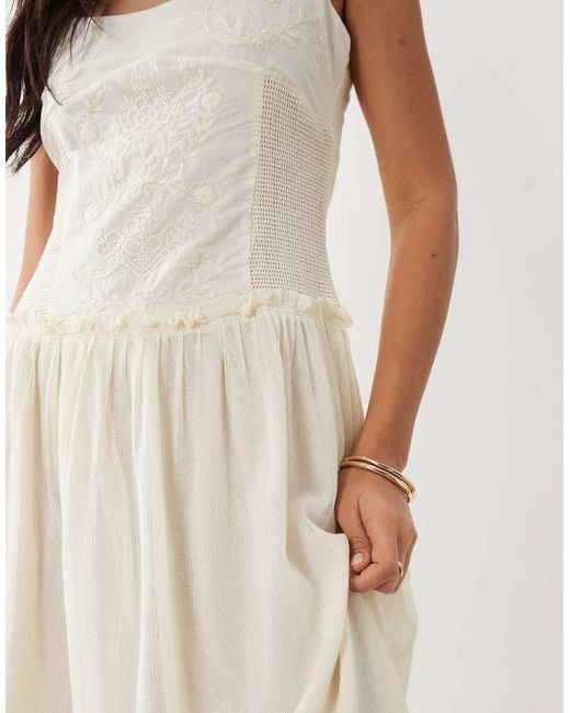 Mango Natural 100% Cotton Embroidered Cami Maxi Dress