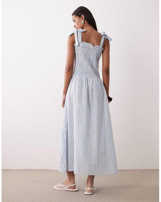esmé studios Blue Esmee Tie Strap Shirred Maxi Beach Dress