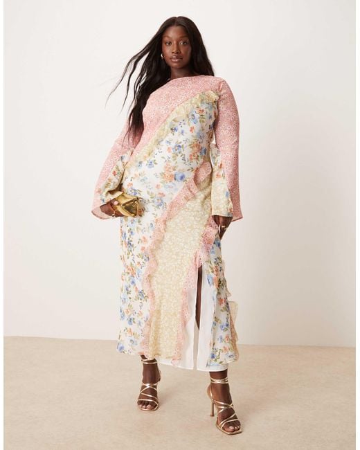 ASOS Asos Design Curve Spliced Frill Seam Detail Maxi Dress in Natural |  Lyst